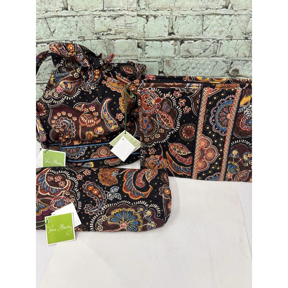 Vera Bradley Kensington 3 Pc NWT Ditty Bag Large Bow Cosmetic Slipper Pouch